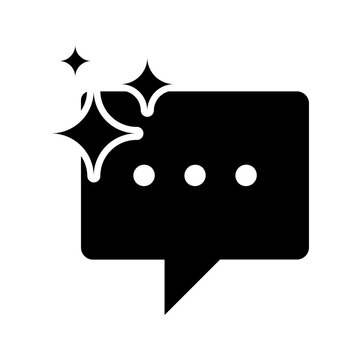Minimal speech bubble icon with sparkle stars representing AI chat, chatbot, messaging, and conversational artificial intelligence.