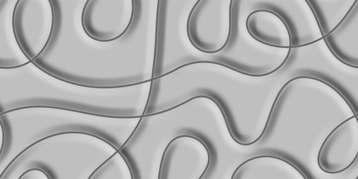 Seamless pattern, wavy lines embossed 3D stylization, geometric ornament, grey vector print