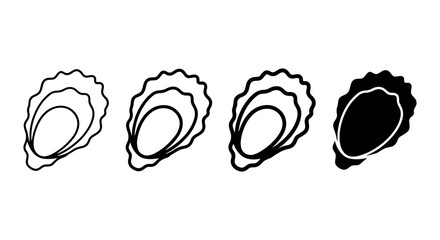 Oyster Icons Set, Seafood Shell Vector Graphics, Marine Mollusk Outline and Solid Styles © ff