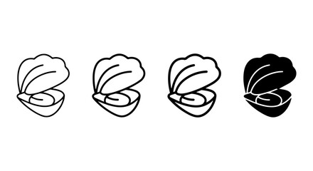 Open Clam Shell Icons, Seafood Vector Graphics, Ocean Mollusk Symbols, Marine Life Illustrations © ff