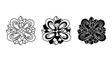 Seafood Oyster Vector Icons, Black and White Seafood Graphics, Marine Delicacy Illustrations © ff