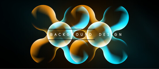 Abstract neon shapes, vibrant orange, blue hues. Dark background creates striking visual contrast, modern design element. © antishock