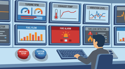 Industrial Gas Turbine Control Room Safety Monitoring Displays © Bima