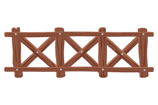 Rustic wooden fence section with cross patterns and iron screws isolated illustration