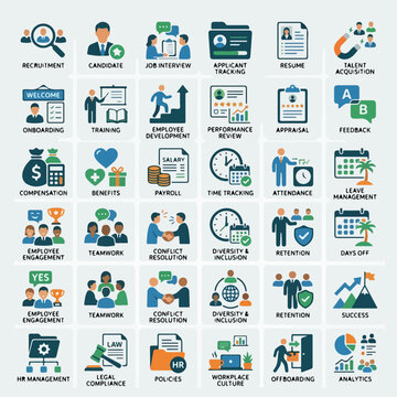 Comprehensive Set of Human Resources and Talent Management Icons