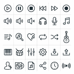 Fototapeta premium Comprehensive Set of Minimalist Music and Audio Line Icons
