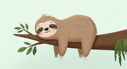 Obraz premium Charming Slumbering Sloth Resting on Tree Branch