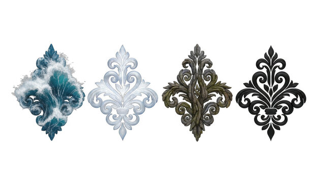 Set of Four Decorative Ornamental Fleur De Lis Elements