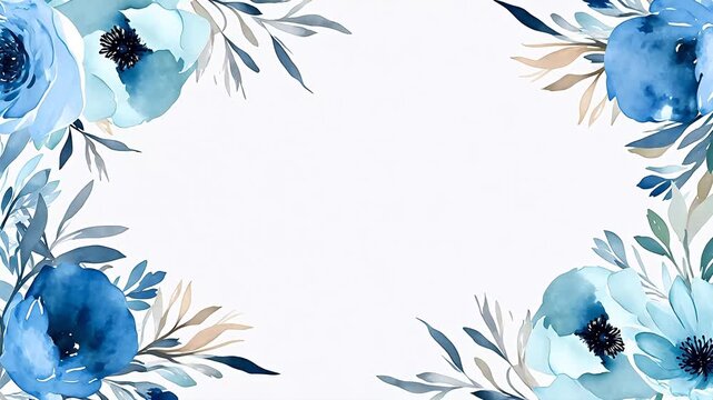 Digital vintage watercolor blue flowers abstract background