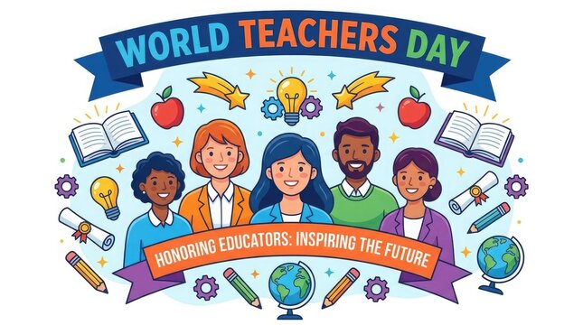 Happy teachers celebrating World Teachers Day together