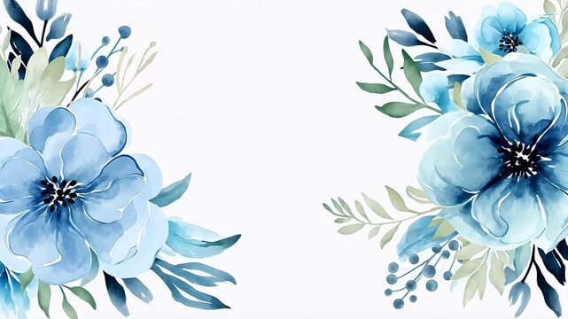 Digital vintage watercolor blue flowers abstract background