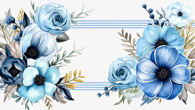 Digital vintage watercolor blue flowers abstract background