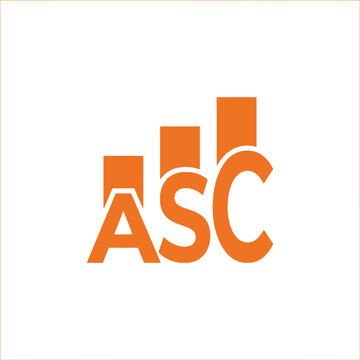 Vibrant orange growing bar chart with ASC letters, symbolizing business growth, financial success, and data analysis for corporate branding and reports.