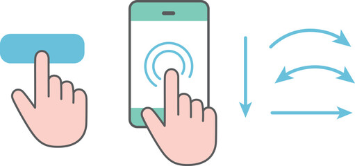 スマートフォン操作説明アイコンセット、タップスワイプ長押しベクター素材 © mari