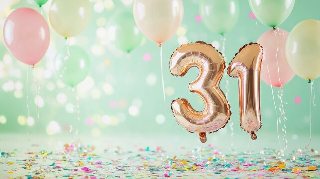 31st Birthday Celebration with Balloons and Confetti