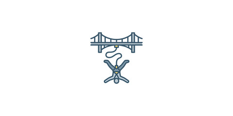 Fototapeta premium Minimalist line art icon of a person bungee jumping from a bridge.