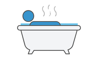 Naklejka premium Minimalist flat design icon of a person relaxing in a bathtub with gentle steam, isolated on white. Wellness and self-care concept