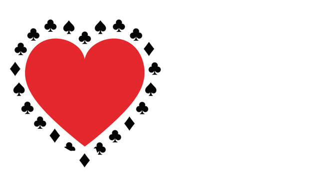 Heart made of playing card suits.