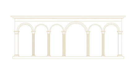 Fototapeta premium Architectural arches stand in a symmetrical row featuring classic columns and structural design elements for elegant building concepts.