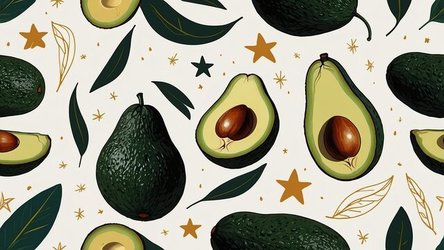 Abstract seamless pattern avocado illustration background