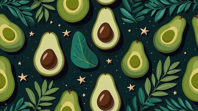 Abstract seamless pattern avocado illustration background
