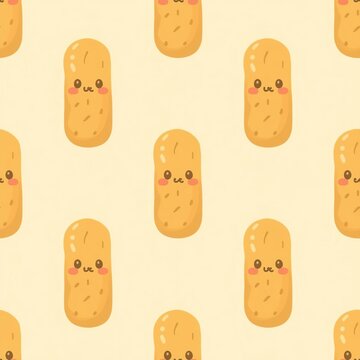 seamless pattern with cute baguette caricature  abstract background illustration