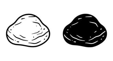 Fototapeta premium Hand-Drawn Vector Icons of Two Smooth Pebbles, Black and White Outline, Natural Stone Shapes