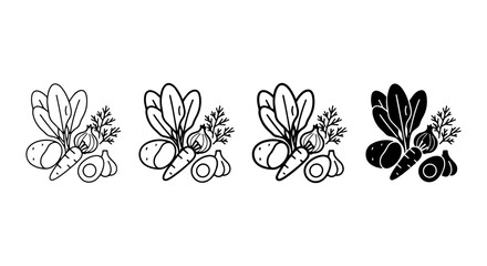 Fototapeta premium Root Vegetable Icons Set, Fresh Produce Outline Graphics, Healthy Food Vector Collection, Organic Ingredients