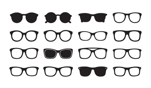 Set of various eyewear styles isolated on white background with different frame designs for modern fashion.
