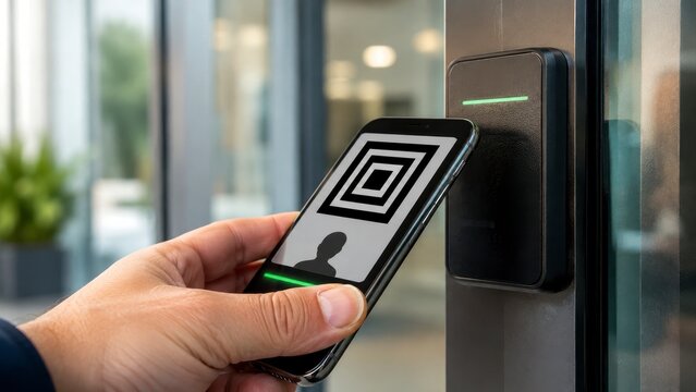Mobile access control door security smartphone authentication access reader office entrance