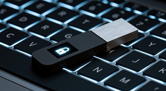 Secure data storage device on illuminated keyboard