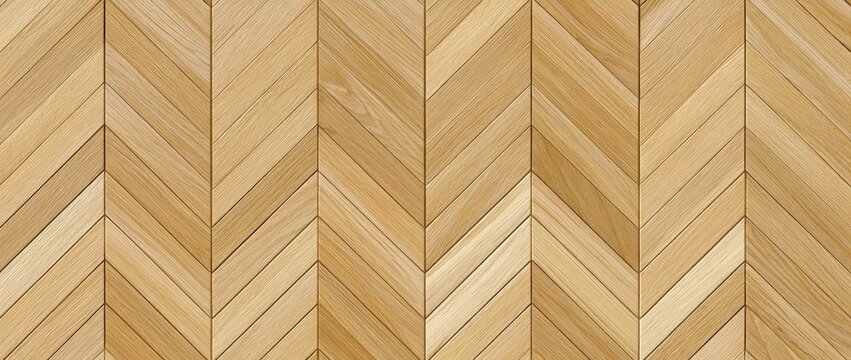 Light brown wooden parquet flooring in a precise chevron pattern