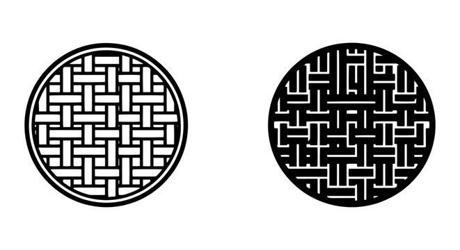 Geometric Pattern Circles, Intricate Lattice Designs, Black and White Decorative Elements, Vector Art
