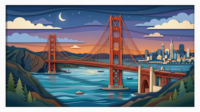 Golden Gate Bridge Paper Cut Layered