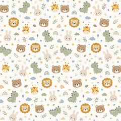 Fototapeta premium Cute Animal Kids Clothing Seamless Pattern with Baby Clothes Flat Vector Illustration