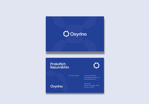 Company Business Card Design with Abstract Geometric Blue Pattern