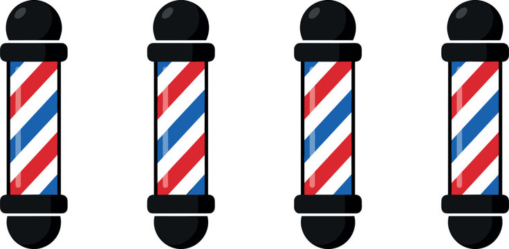 Traditional vintage barber shop pole icon collection vector illustration with red white and blue spiral stripes isolated