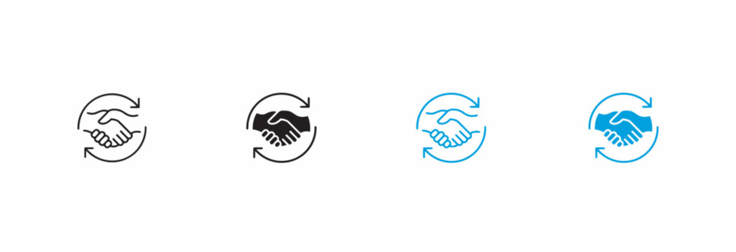 Professional handshake icons with circular arrows for business partnership and collaboration