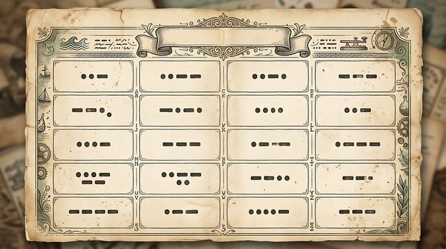 Vintage Morse code chart on aged paper. Antique telegraph alphabet guide for communication.