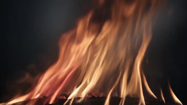 dynamic flickering flames dancing on hot embers creating an intense fiery visual display