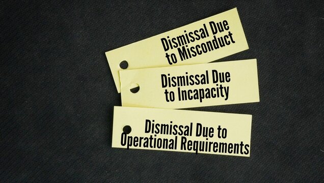 Word Dismissal due to misconduct, Dismissal due to Incapacity, Dismissal due to Operational Requirements. Each type requires a specific, fair reason and a proper legal process