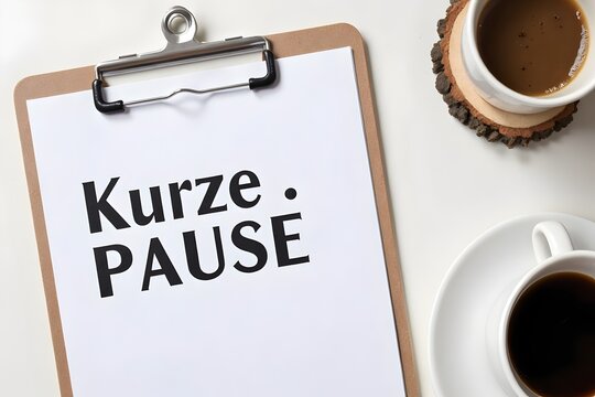 Kreative Pause auf Klemmbrett mit Kaffeetasse