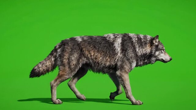Grey Wolf Walking against Green Screen Key. 4K Video