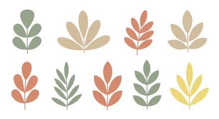 Obraz premium Collection of various stylized leaves in different colors and shapes.