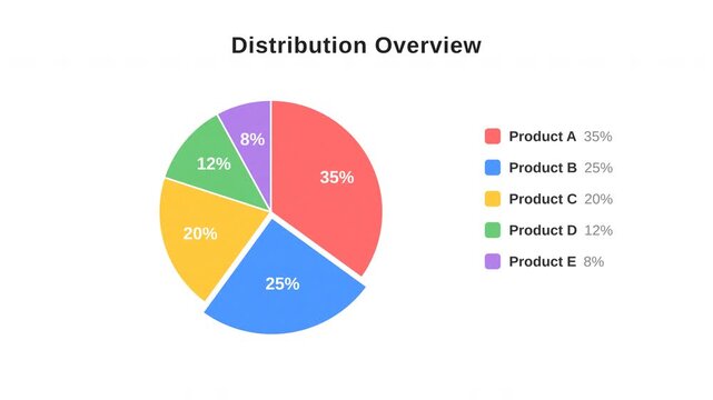 Colorful pie chart diagram with data number in white background 