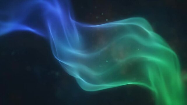 Dynamic abstract visuals of swirling blue and green energy flows and wisps in motion