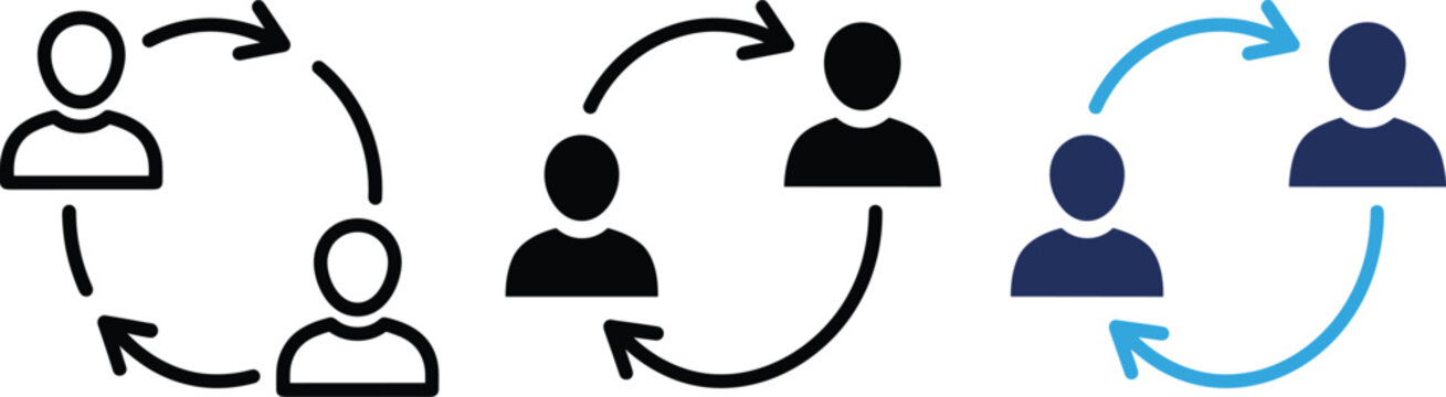 User replacement and business communication icons set vector illustration featuring circular cycle flow process and interaction elements