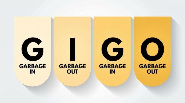 Gigo acronym design featuring four yellow vertical rounded banners with bold black text on background