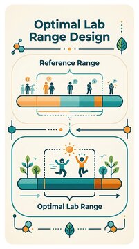 Health infographic comparing reference range and optimal lab values