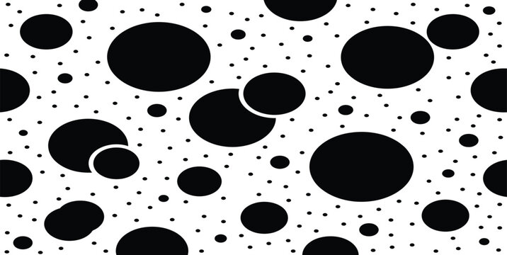 Abstract seamless pattern with hand drawn black circles and dots on a white background